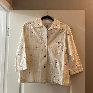 GRAFF - White 100% Cotton beaded appliqué jacket.  Size Small.